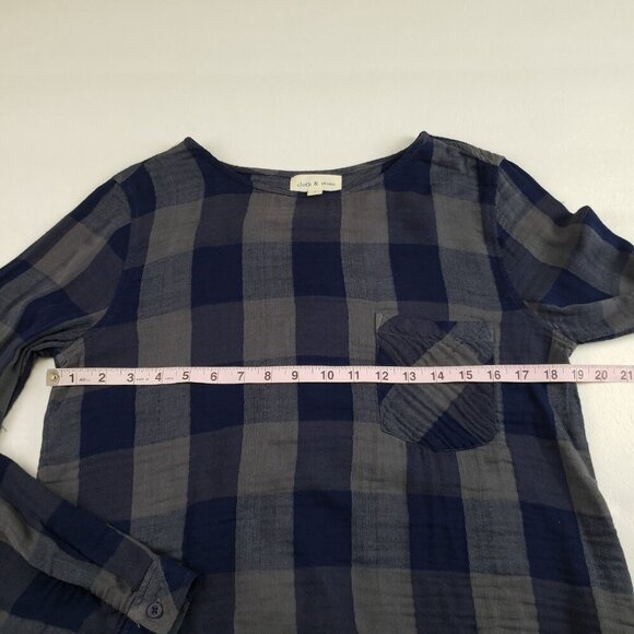 Cloth & Stone Buffalo Check Shirt Womens Gray Anthropologie Lace Up Tie Back Top - Picture 11 of 12